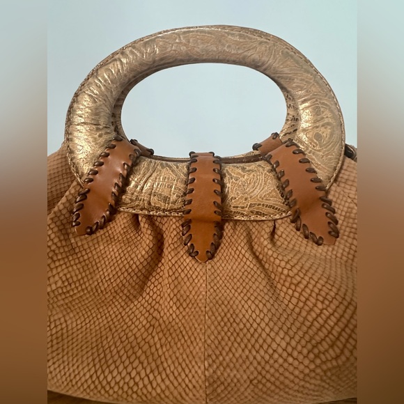 Donald j Pliner Hobo Suede Croc Leather Copper Handbag Purse - Picture 2 of 13